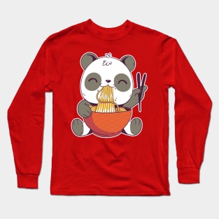 Cute panda bear eating ramen Long Sleeve T-Shirt